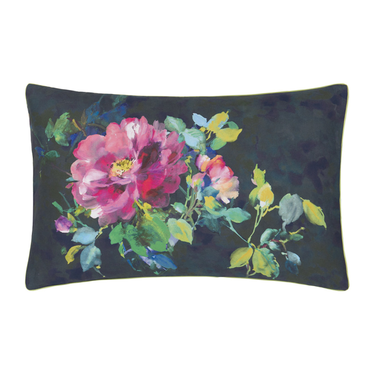 Taie d'oreiller imprimée en satin de coton, GERTRUDE, Noir/Rose Fuchsia