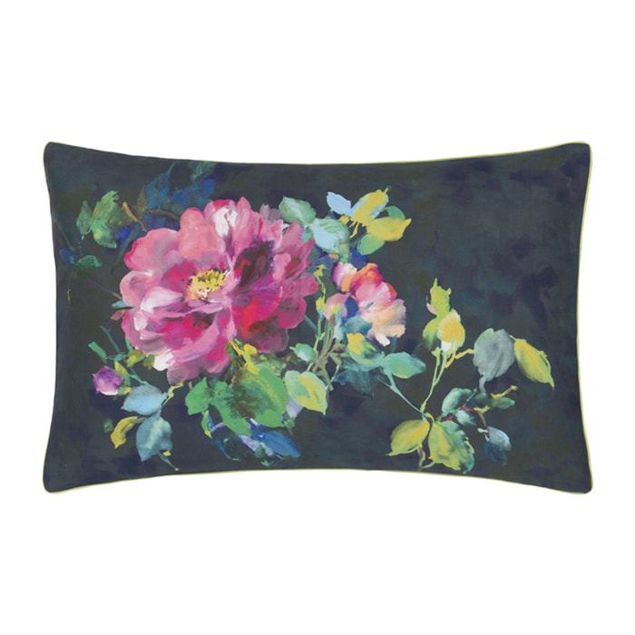 Taie d'oreiller imprimée en satin de coton, GERTRUDE, Noir/Rose Fuchsia