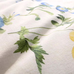 Housse de couette lin & coton lavé 130 g/m² imprimé bleu jaune Iris d'ete naturel