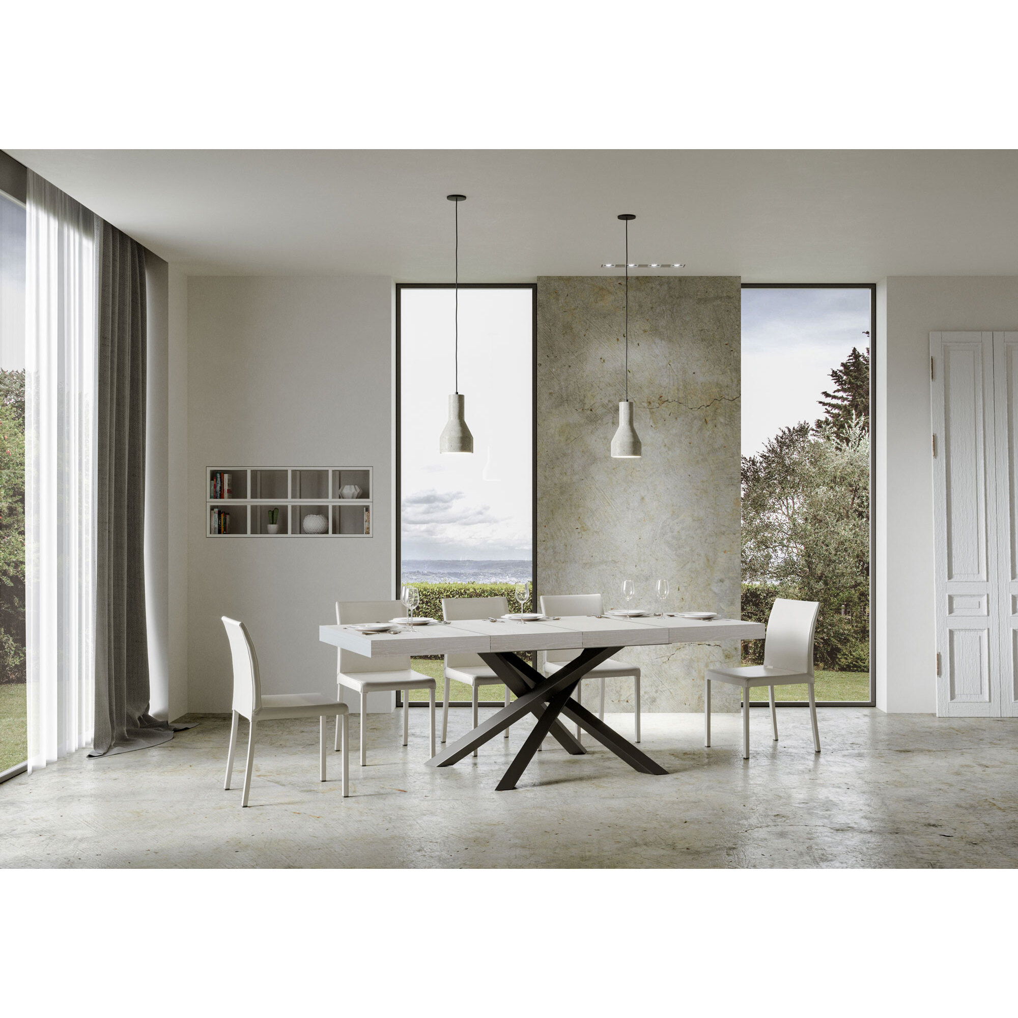 Mesa extensible 90x130/234 cm Volantis Premium Fresno Blanco estructura Antracita