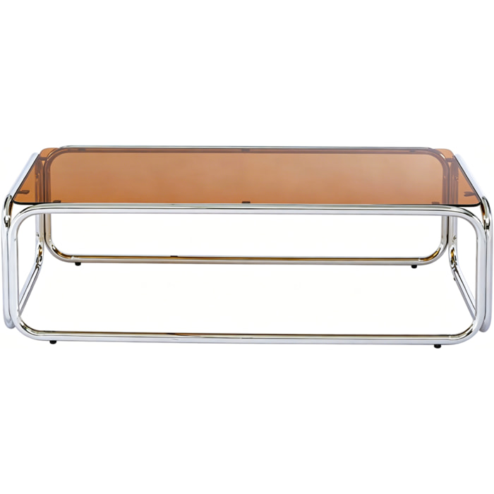 Table basse rectangulaire en acier chromé et verre trempé caramel - SPRITZ