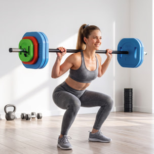 SPORTNOW Barra de Pesas 30 kg, Set de Pesas Ajustables con Barra de Acero de 140 cm, 8 Discos de 4x5kg, 2x2,5kg, 2x1,25kg, 2 Clips, Juego de Mancuernas para Entrenamiento de Fuerza en Casa Gimnasio