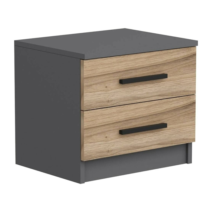 Comodino Iune, Comò basso, Tavolino da notte, Mensola da letto, 50x47 h40 cm, Noce e Nero