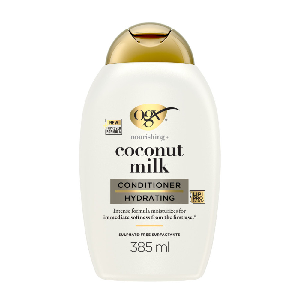 image-OGX Après-Shampooing Nourrissant Lait de Coco, 385ml – Soin capillaire hydratant pour cheveux secs – Après-shampoing sans sulfat