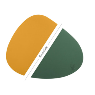 Set de table curve réversible - 6 pièces - Cuir recyclé jaune moutarde et vert sapin