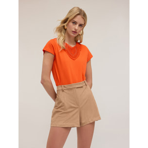 Motivi - Camiseta con bordado de ganchillo - Naranja sol