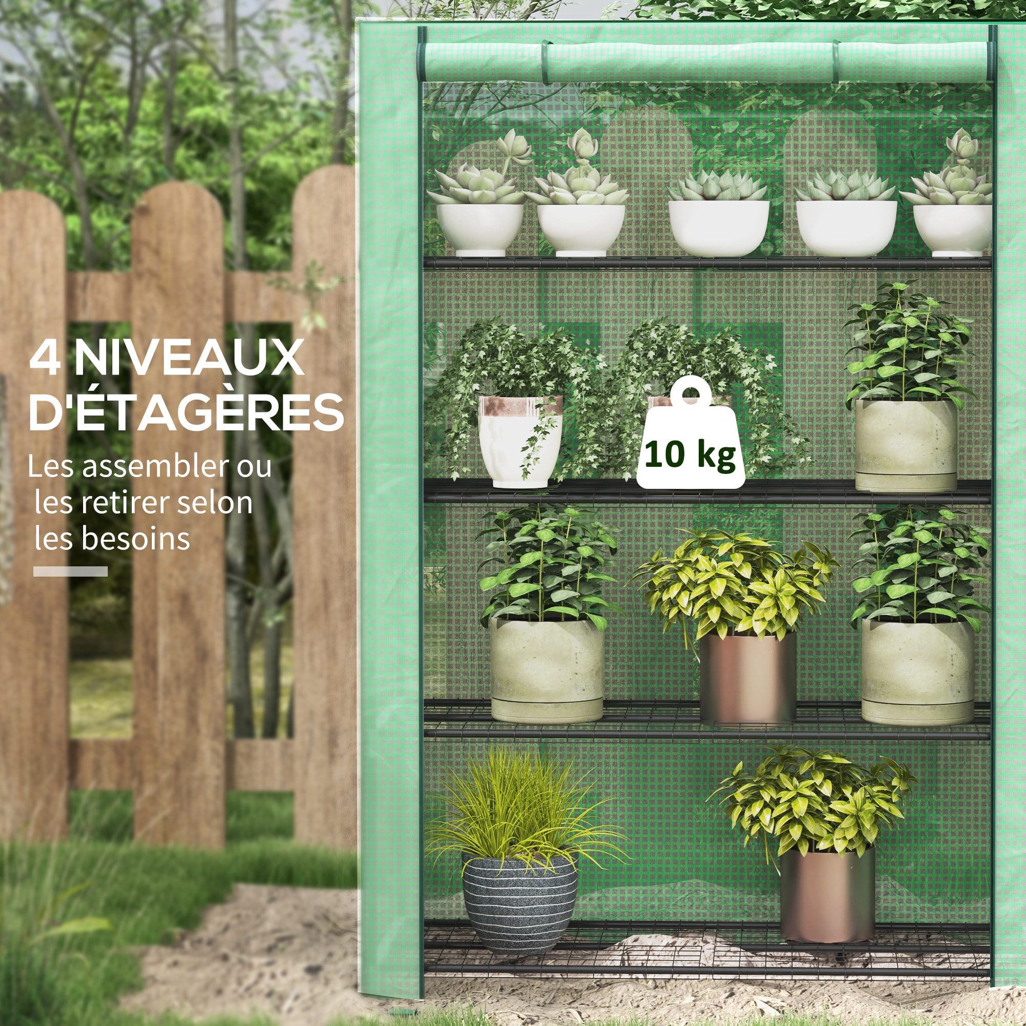 Mini serre de jardin serre de balcon serre à 4 étages avec châssis en acier & bâche en PE renforcée, intérieur et extérieur portable porte enroulable, 120 x 50 x 170 cm, vert