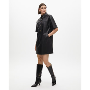 Vestito Mini Dritto Effetto Pelle