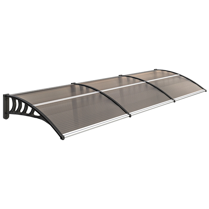 Auvent marquise de porte design voûté arrondi dim. 303L x 96l x 27H cm alu polycarbonate plastique marron noir