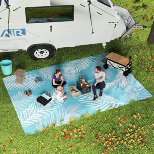 Tapis d'extérieur réversible 274x182 cm motif végétal bleu clair blanc