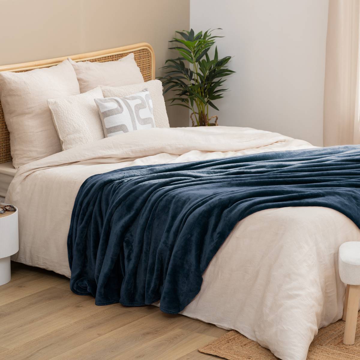 Plaid flanelle Ollis bleu egéen 260x240cm