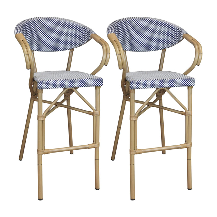 Lot de 2 fauteuils de bar extérieur en textilène bleu AMALFI
