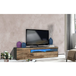 Mobile porta TV Aquilo, Credenza bassa da soggiorno, Base porta televisione, 100% Made in Italy, cm 150x40h37, Ardesia e Acero, con luce LED