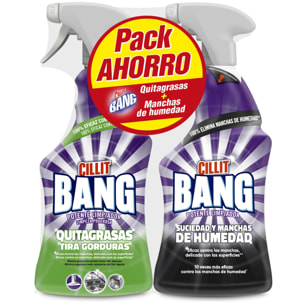 CILLIT BANG SPRAY QUITAGRASAS + CILLIT BANG SUCIEDAD Y MANCHAS DE HUMEDAD, 750ML + 750ML