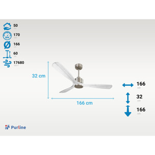 Ventilador de techo Reversible Termostato Wifi Motor DC Techos Inclinados Mando a Distancia Hypersilence Memoria MadeiraD166C0365001 PURLINE