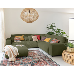 Garance - canapé modulable d'angle droit - 5 places - en velours côtelé - Vert