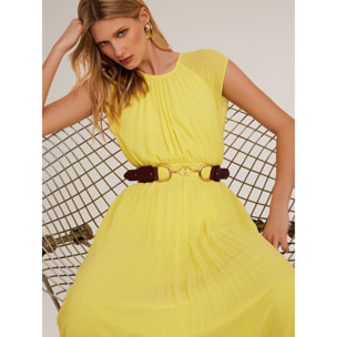 Motivi - Vestido largo plisado - Amarillo