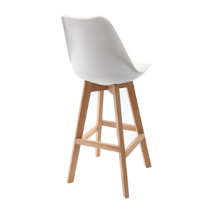 Tabourets de bar design blanc et bois H65.5 cm (lot de 2) PAULINE