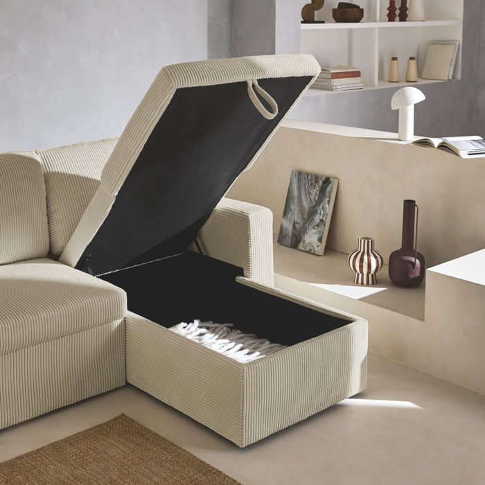 Canapé d'angle convertible réversible 3 places velours côtelé grosse côte avec coffre IDA