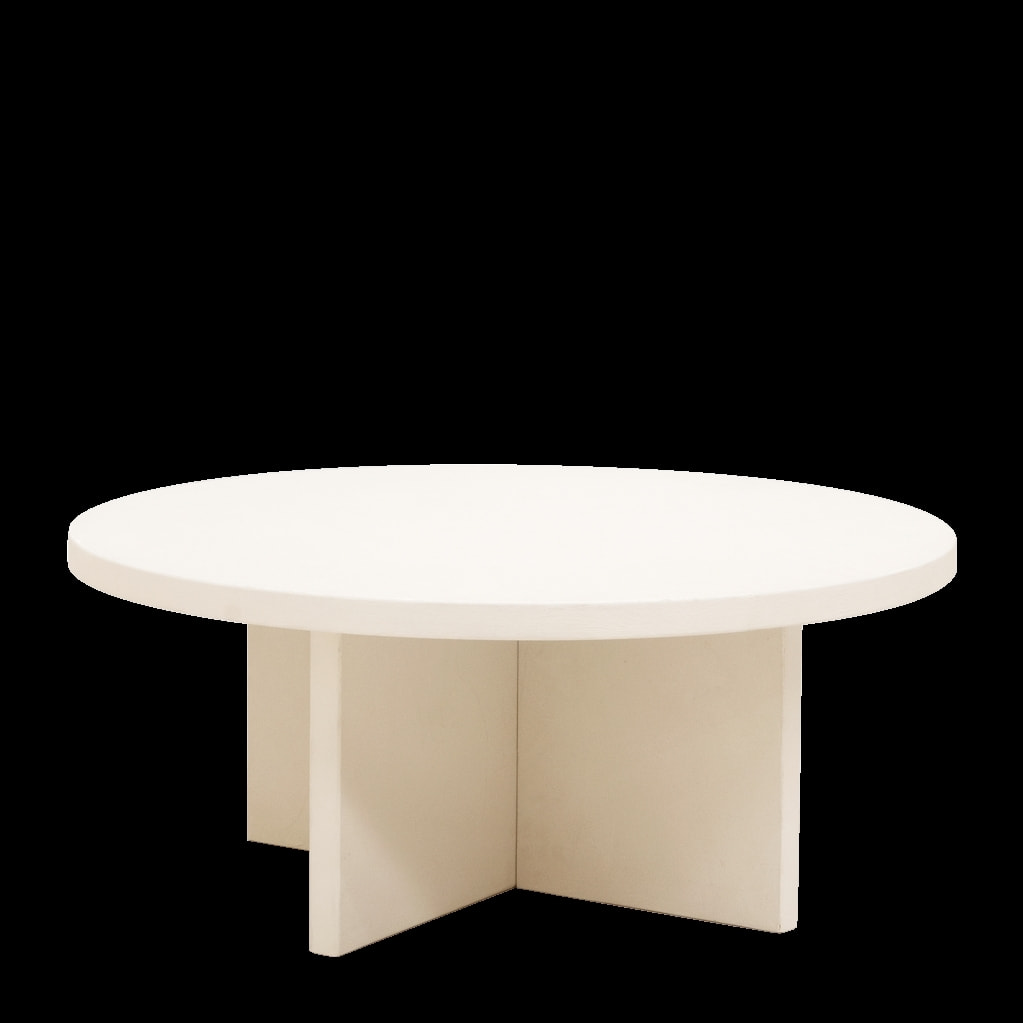 Table basse ronde en microciment de teinte blanc cassé disponible en différentes tailles