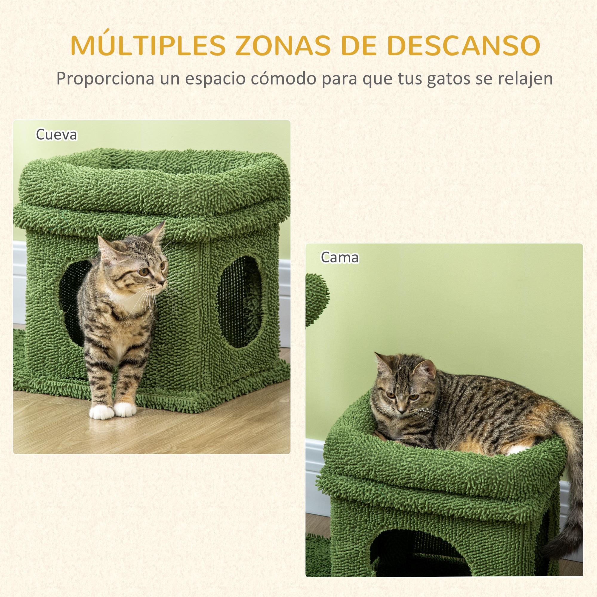 Árbol Rascador de Cactus para Gatos Altura 67 cm con Cama Caseta Poste Bola