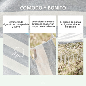 Hamaca de Jardín 200x100 cm Hamaca Colgante con Travesaños de Madera Carga 120 kg para Patio Terraza Balcón Camping Gris y Crema