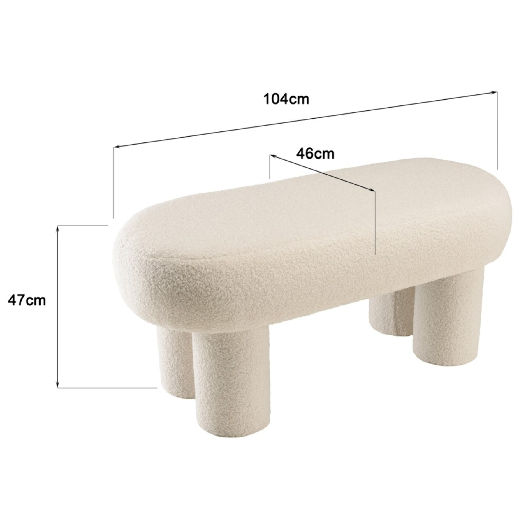 AGATHE - Banc en tissu bouclette blanc L105cm