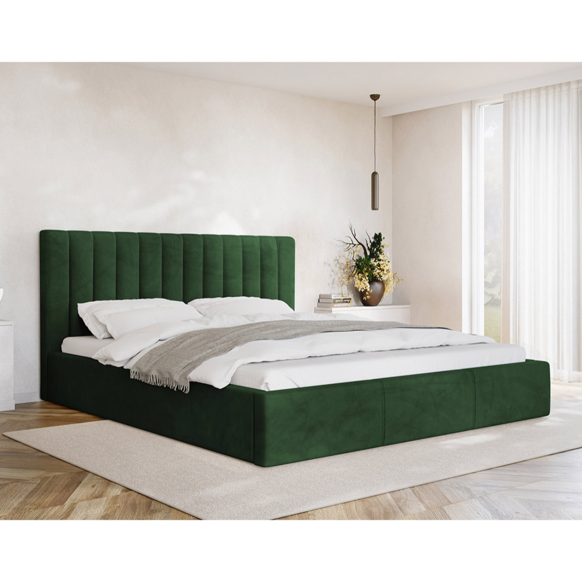 Rosario - lit coffre - 160x200 - sommier inclus - en velours - Vert