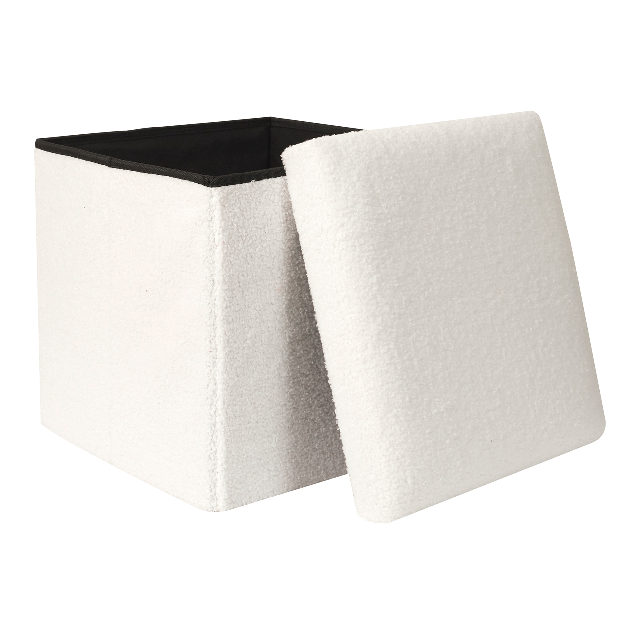 Coffre Pouf Pliable Bouclette Blanc - Lot de 4