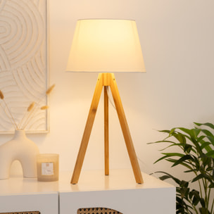 Lampe trépied "Bahi" - bambou et blanc H56 cm