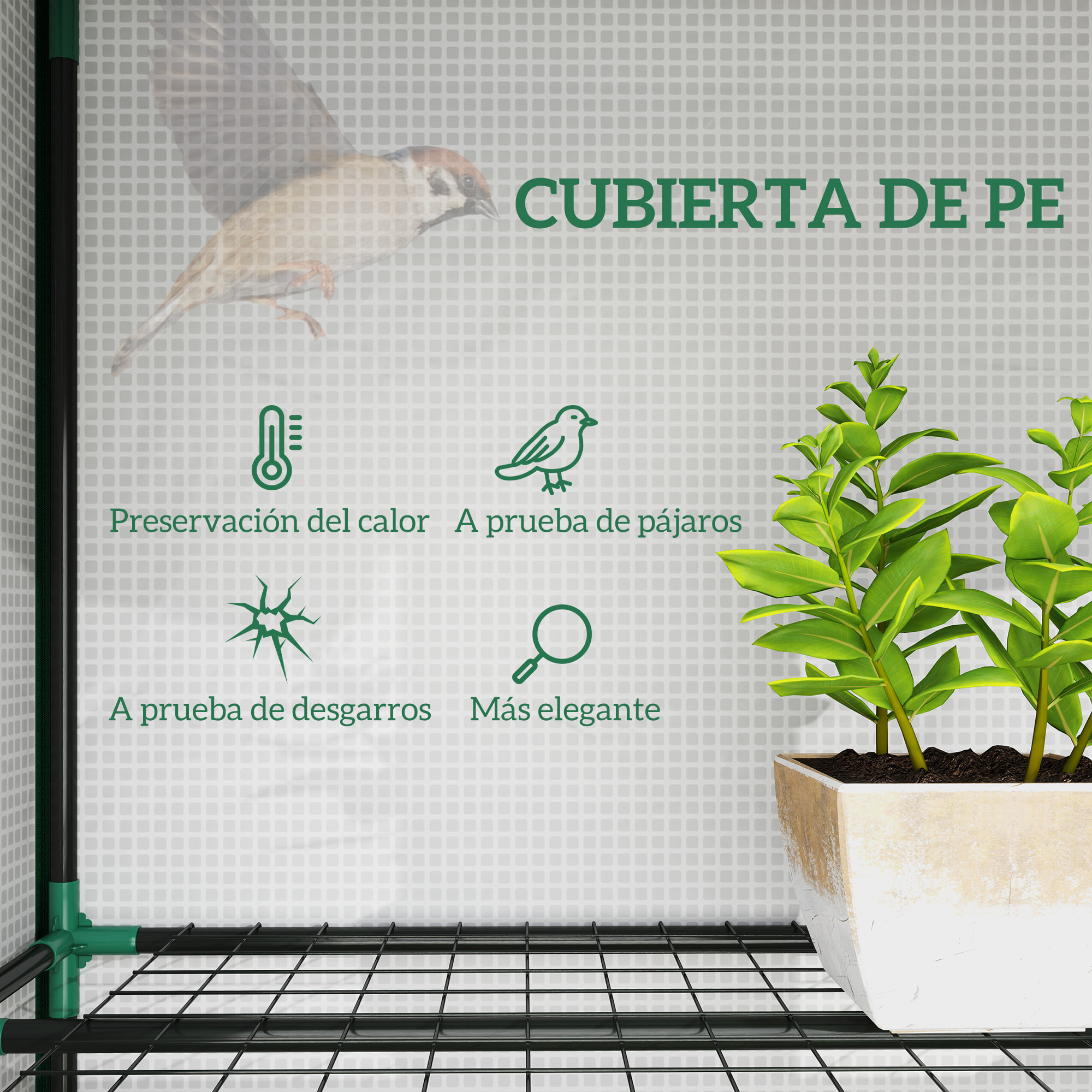 Invernadero de Exterior de 3 Niveles Invernadero de Jardín con 9 Estantes Puerta Enrollable con Cremallera Marco de Acero Cubierta de PE 140g/m² Anti-UV para Terraza Patio 215x46x151cm Blanco