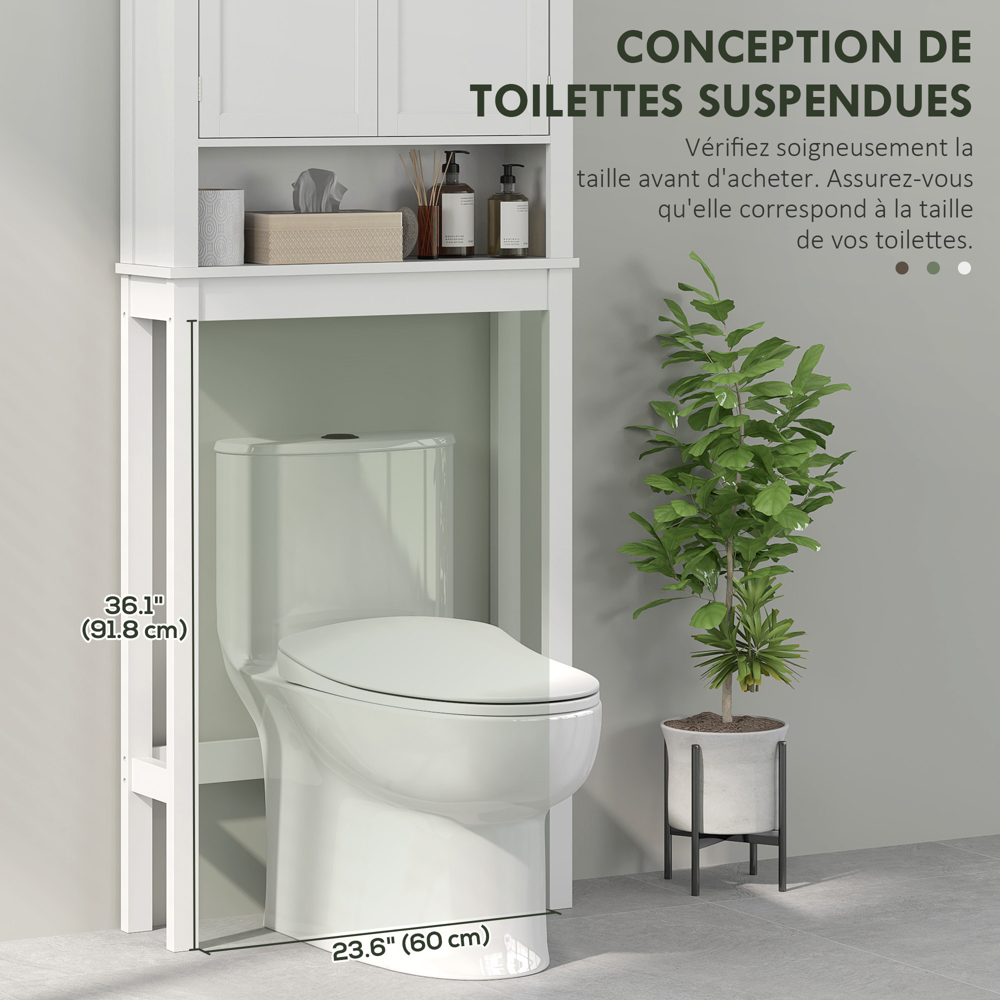 Meuble WC meuble dessus toilettes style classique chic 2 portes étagère niche blanc