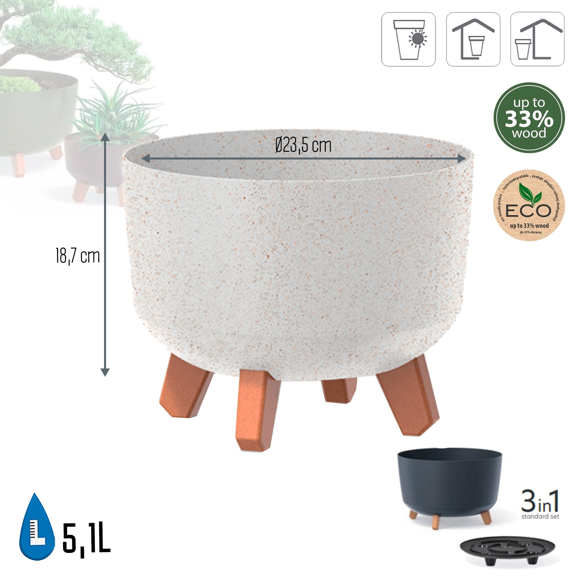 Macetero color blanco roto,sin depósito , colección gracia de 28,5 x 28,5 x 22 cm, capacidad de 9,8 l.