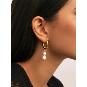 Pendientes Aro Perlita Acero Baño Oro