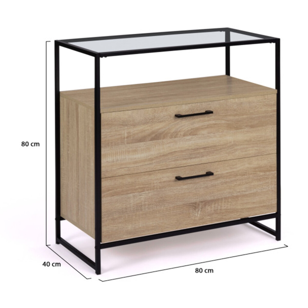 Commode Siena 2 tiroirs et plateau en verre