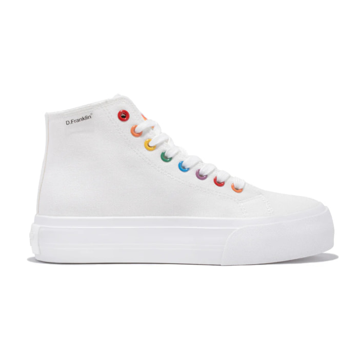 Zapatillas Altas de Mujer One Way High Live Special Edition Blanco y Arcoiris D.Franklin