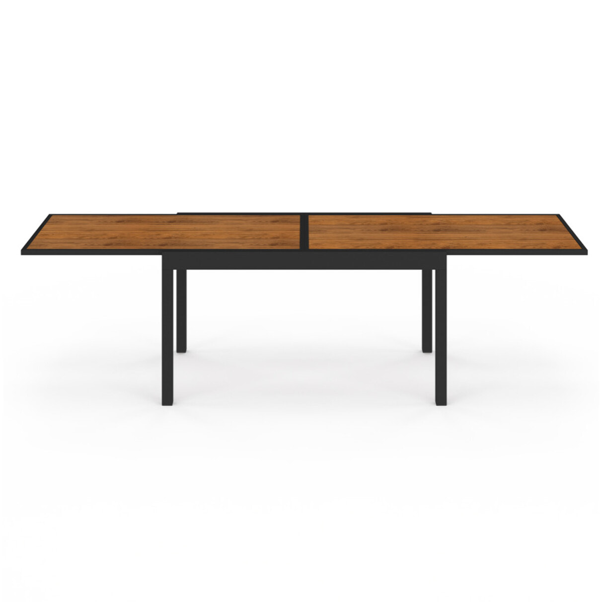 Ensemble repas extensible Timbia 12 places noir et verre trempé effet bois