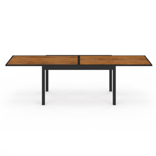 Ensemble repas extensible Timbia 12 places noir et verre trempé effet bois