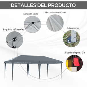 Carpa Plegable Gazebo 6x3 m Cenador Plegable con Altura Ajustable en 3 Niveles Toldo Anti-UV y Bolsa de Transporte para Camping Fiestas Gris Claro