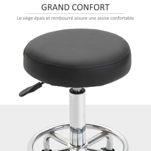 Vinsetto Tabouret à roulettes, tabouret de massage avec hauteur réglable 50-64 cm et assise rembourré, chaise de travail à roulettes pivotant 360°, pour salon de massage, tatouage, clinique, spa, noir