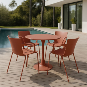 Lot de 4 fauteuils de table extérieur en polypropylène et métal brique MONTAUK