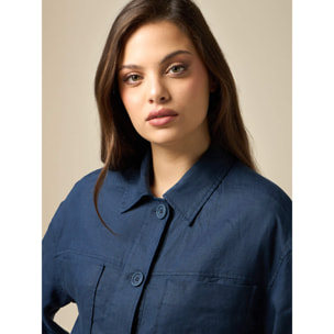 Oltre - Camicia boxy in lino - Blu