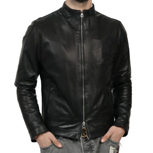 Giubbino in pelle di vitello nappa Nero-Slim Fit