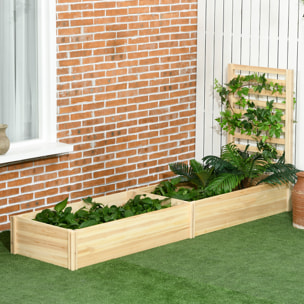 Jardinera Exterior Grande de Madera Jardinera con Celosía para Plantas Trepadoras y 2 Cajas de Cultivo para Patio Terraza Balcón 230x60x110 cm Natural