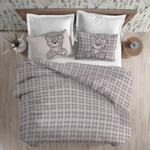 Parure copripiumino in flanella orsetto tartan beige