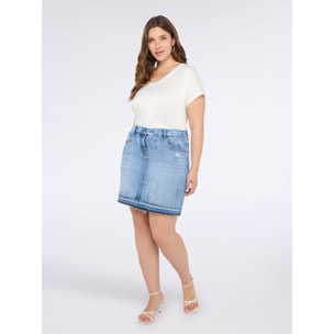 Fiorella Rubino - Camiseta bimatérica con escote en V - Blanco