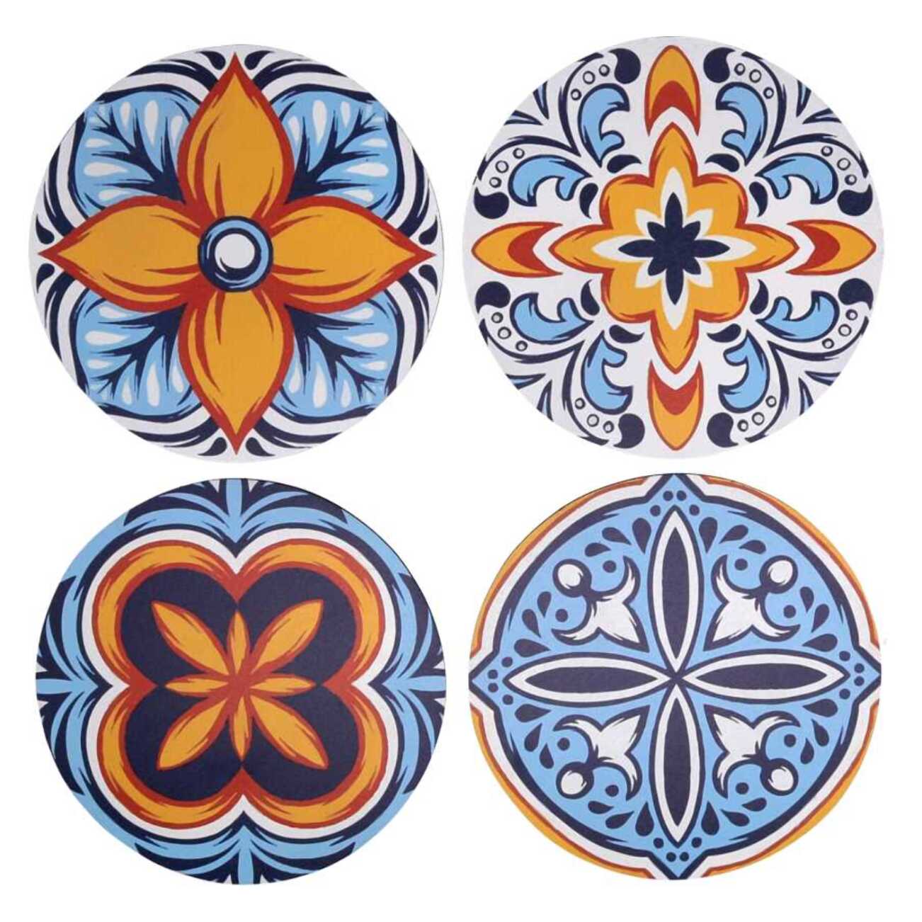 Mattonella in legno confezione da 4 pezzi assortiti azzurro tondo cm ø20x0,5