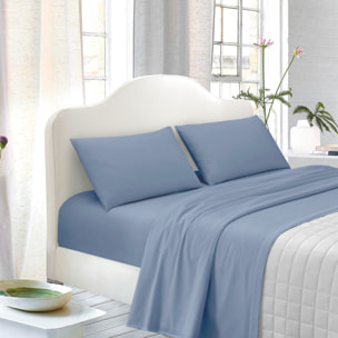 STYLE & COTTON Completo letto matrimoniale azzurro cotone 100%