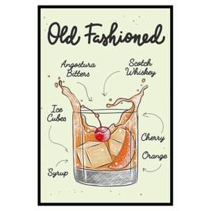 Affiche encadrée cocktail Old Fashioned Affiche + cadre en métal - Noir
