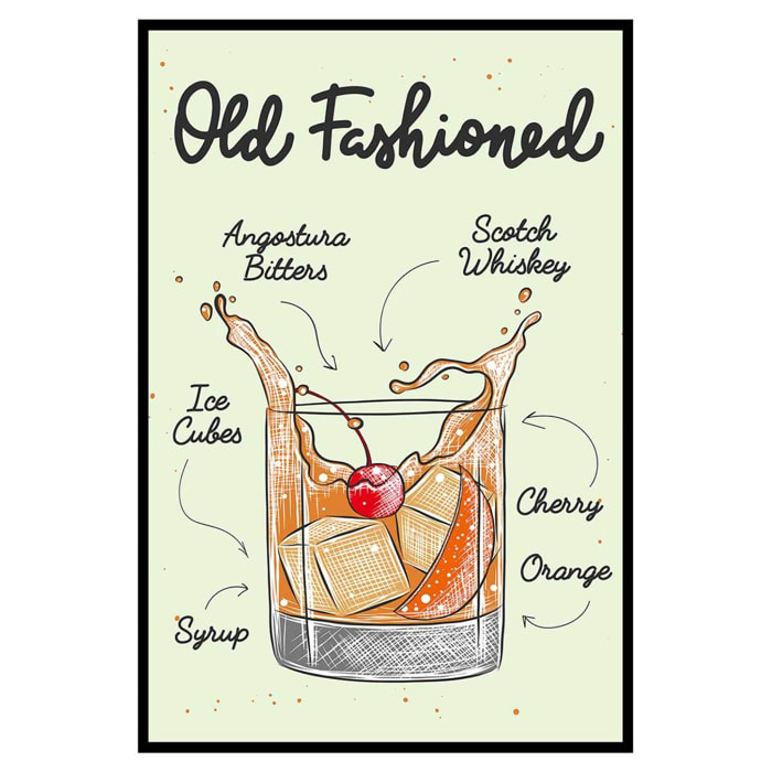 Affiche encadrée cocktail Old Fashioned Affiche + cadre en métal - Noir